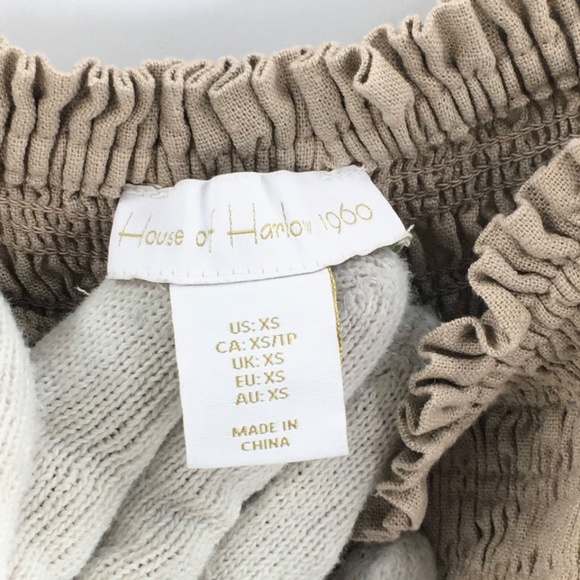 House of Harlow Linen Blend Jumpsuit Brown Sleeveless Cropped Smocked Top Sz XS - Picture 10 of 11